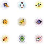 Cosmos icons set. Pop-art illustration of 9 cosmos vector icons for web