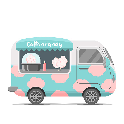 Cotton candy street food vector caravan trailer