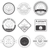Cotton icons set. Cotton labels, stickers and emblems. Templates for your design, vector illustration.