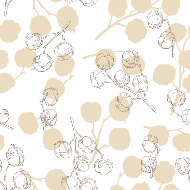 ilustrações de stock, clip art, desenhos animados e ícones de cotton plant graphic beige color seamless pattern background sketch illustration vector - algodão