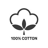 100% cotton - web black icon design. Natural fiber sign. Vector illustration. EPS 10