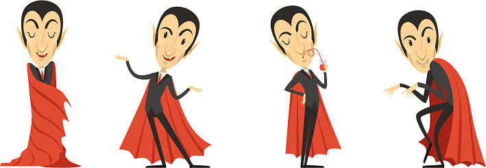 Count Dracula Cartoon Character in Different Poses Vector Set
