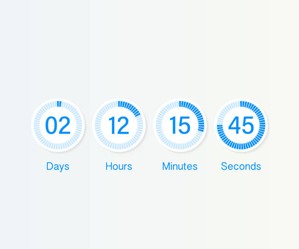 countdown-zähler zeitschaltuhr. ui app digitalen countdown kreis board meter mit kreis-zeit-kreis-diagramm. anzeiger für tag, stunde, minuten und sekunden für web-seite in kürze event-vorlage - countdown stock-grafiken, -clipart, -cartoons und -symbole