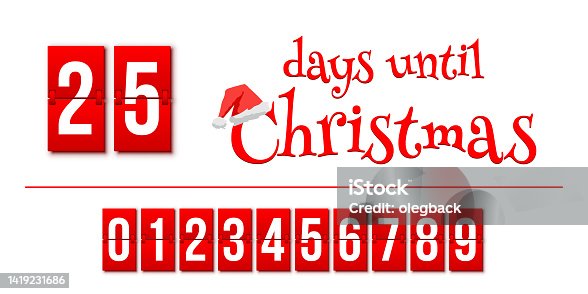 istock Countdown of days until Christmas, advent calendar with flip numbers template, red text 1419231686