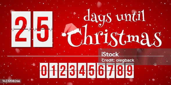 istock Countdown of days until Christmas, advent calendar with flip numbers template vector illustration. Red and white text with Santa hat and Christmas holiday and events counter with numbers from 0 to 9 1423208266