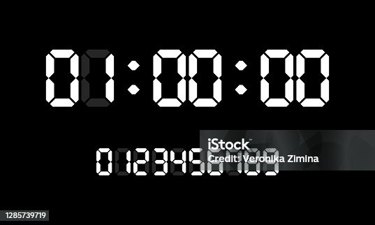istock Countdown Timer With White Digital Numbers on Black Background 1285739719