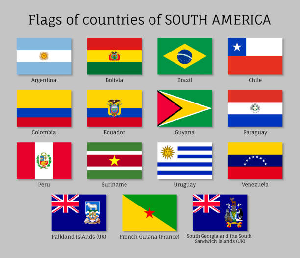 stockillustraties, clipart, cartoons en iconen met landenvlaggen van zuid-amerika continent - suriname