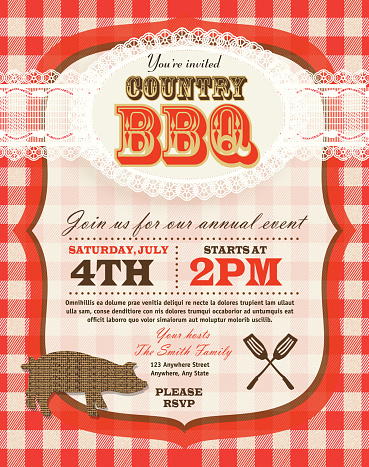 Country and western BBQ with pig invitation design template