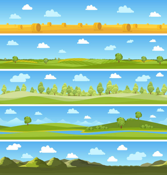 Country landscapes set vector art illustration