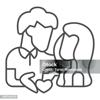 istock Couple and heart thin line icon, valentine day concept, lovers sign on white background, man and woman in love on date icon in outline style for mobile concept and web design. Vector graphics. 1287534279