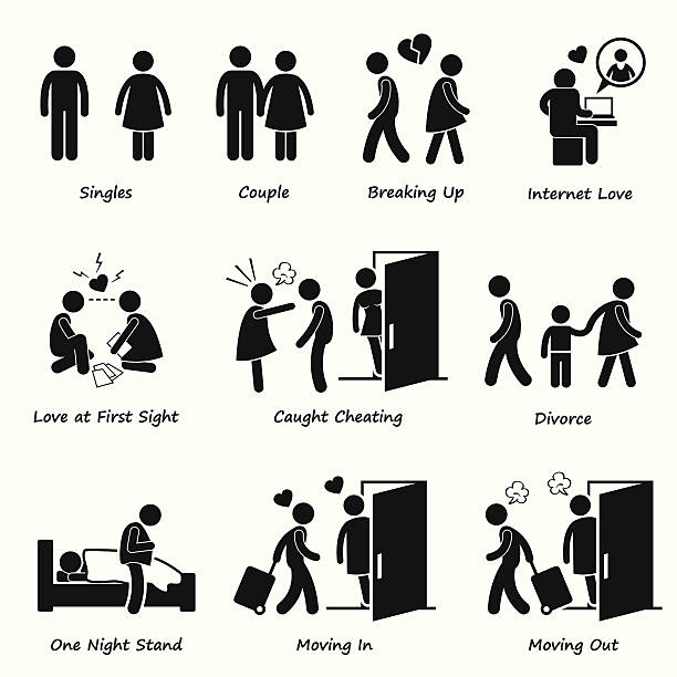 Couple Boyfriend Girlfriend Love Cliparts A set of human pictograms representing the scenario and issue of boyfriend and girlfriend. divorce icons stock illustrations