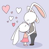 Couple bunny feeling in love, Greeting card vector illustration, Valentines Day postcard