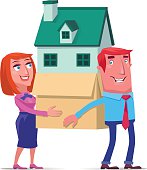 vector illustration of happy couple carrying house…