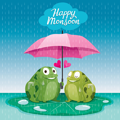 雨の日に一緒に傘の下にカエルのカップルに幸せなモンスーン 小型のカエルのベクターアート素材や画像を多数ご用意 Istock