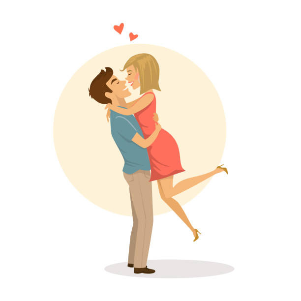 paar in liebe auf ein datum, mann und frau umarmen umarmung - flirt stock-grafiken, -clipart, -cartoons und -symbole