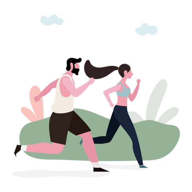 illustrazioni stock, clip art, cartoni animati e icone di tendenza di coppia jogging insieme - jogging
