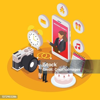 istock Couple making video call to their wedding consultant 1372903286