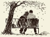 Vector drawing of the pair in the park bench.