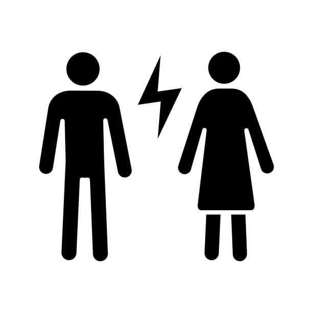 Couple quarrel glyph icon Couple quarrel glyph icon. Silhouette symbol. Husband and wife arguing. Parental conflict. Divorce. Misunderstanding. Negative space. Vector isolated illustration divorce silhouettes stock illustrations