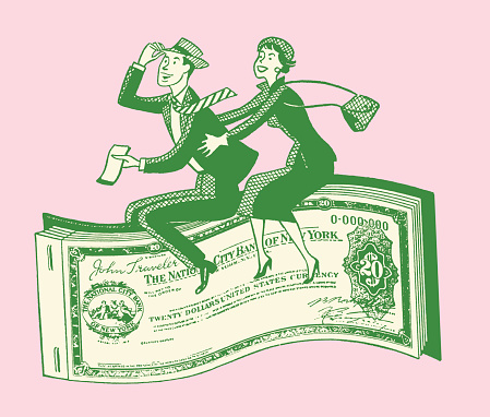 Couple Riding Paper Money