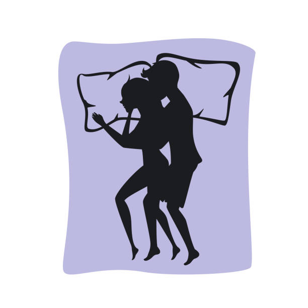 Silhouette Of A Man And Woman Sleeping Together Illustrations Royalty