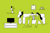 Couple watching TV. Home leisure activities concept.
Editable vectors on layers.