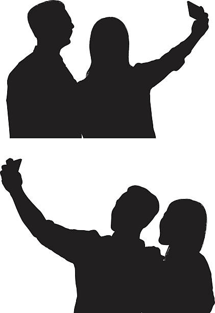 Couple taking a selfie Couple taking a selfie selfie silhouettes stock illustrations