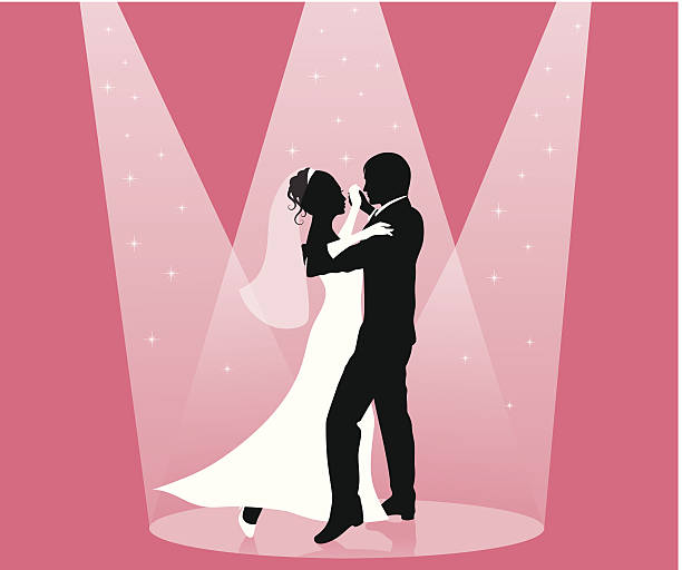 Couple. Silhouette of a groom and a bride dancing in the spot light. wedding clipart stock illustrations