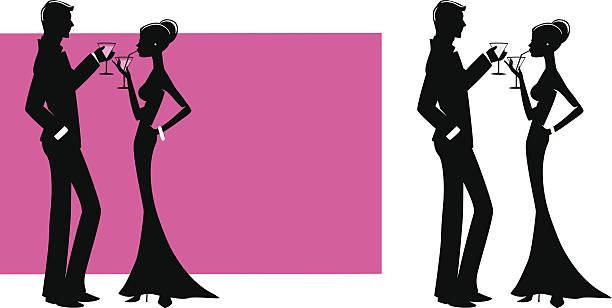 Couple with cocktails A man and a woman enjoying cocktails. cocktail silhouettes stock illustrations