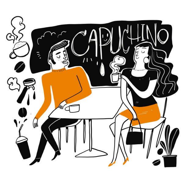 paare trinken kaffee. - woman happy eat stock-grafiken, -clipart, -cartoons und -symbole