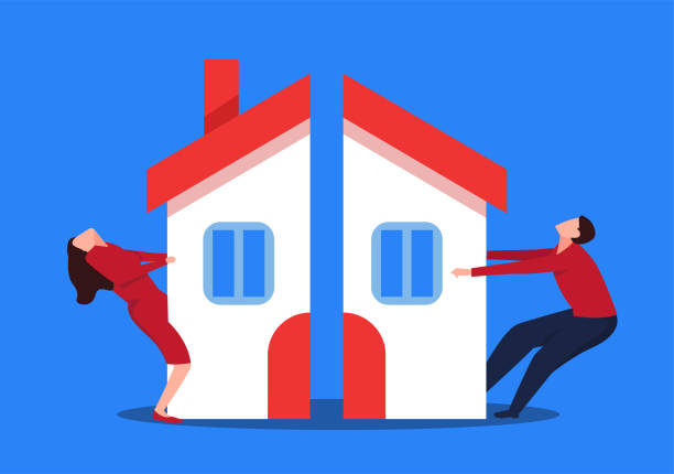 Couples fighting for property Couples fighting for property divorce stock illustrations