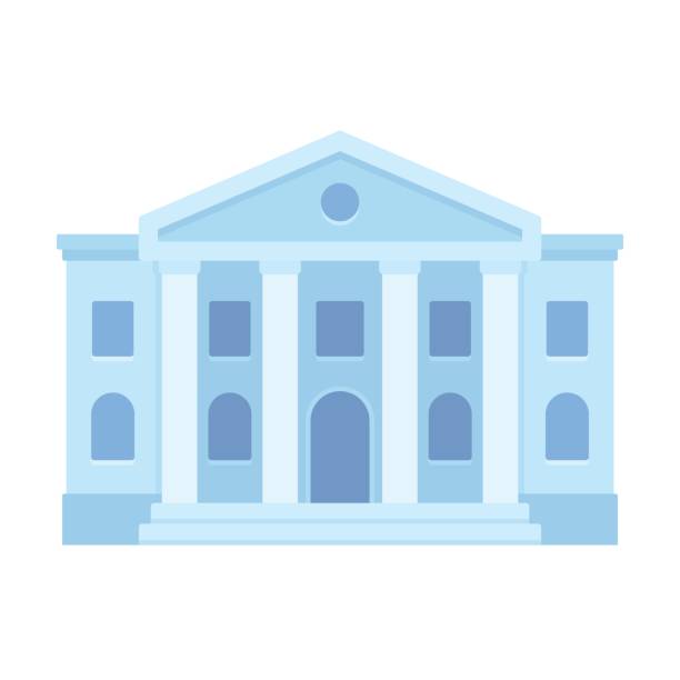 Courthouse building icon Courthouse or bank building flat icon. Classical style architecture. Simple and modern vector illustration. government building stock illustrations