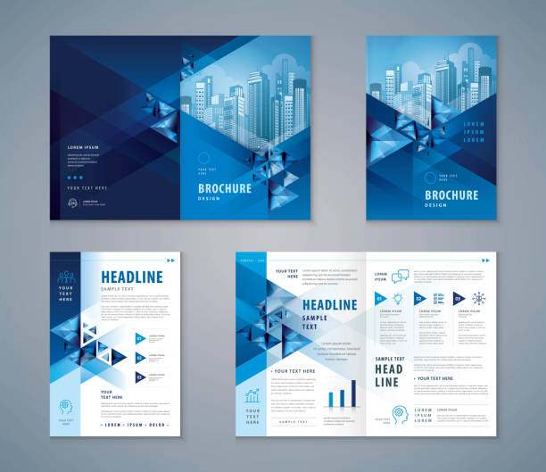 cover book design set, abstrakte blaue geometrische dreieck hintergrundvektor - digital newsletter stock-grafiken, -clipart, -cartoons und -symbole