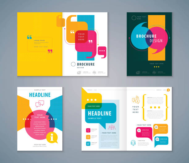 ilustrações de stock, clip art, desenhos animados e ícones de cover book design set, speech bubbles background vector template brochures, - diagrama