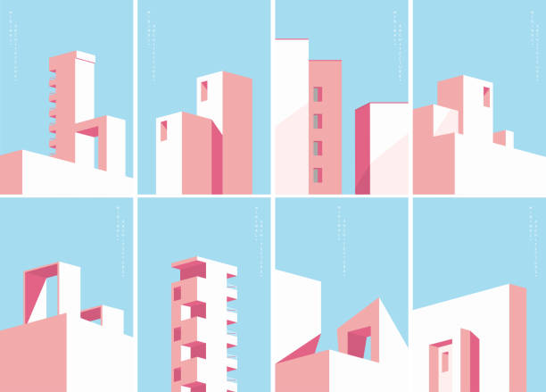 Cover set background of minimal architecture, Abstract building with pastel colour. Vector Illustration. Cover set background of minimal architecture, Abstract building with pastel colour. Vector Illustration. architecture silhouettes stock illustrations