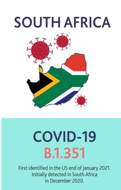 Covid-19 B.1.351 South African Variant web banner design template with placement text and origin country of the virus mutation Vector illustration of a Covid-19 Variant web banner design template with placement text and origin areas of the virus mutation. Easy to edit vector template. Includes flags and maps of areas. Download includes vector eps 10 and high resolution jpg. south africa covid stock illustrations