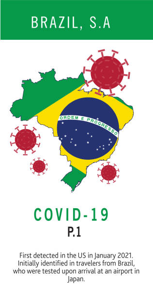 covid-19 brezilya virüs mutasyonunun yerleştirme metni ve menşe ülkeleri ile varyant web afiş tasarım şablonu - south africa covid stock illustrations