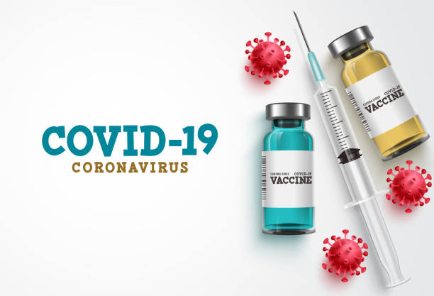 ковид-19 коронавирусной вакцины лечения вектор фона. бутылка вакцины covid19, инструмент для инъекций шприца - covid vaccine stock illustrations