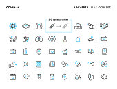 Corona Virus Concept Basic Two Color Line Icon Set with Editable Stroke. Icons are Suitable for Web Page, Mobile App, UI, UX and GUI design.