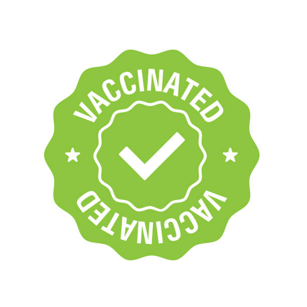 covid-19 vaccinated guarantee icon signage. vector illustration - 章 幅插畫檔、美工圖案、卡通及圖標