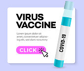 Covid-19 vaccine banner. Coronavirus vaccination, medical vector illustration on white background. Pharmacy online advertising, website template