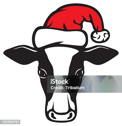 istock Cow and Santa Claus hat 1332161767