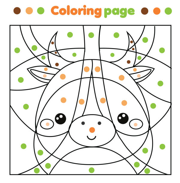 Cow coloring page. Color by dots, printable activity. Worksheet for toddlers and pre school age. Children educational game Cow coloring page. Color by dots, printable activity. Worksheet for toddlers and pre school age. Children educational game. printable cow stock illustrations
