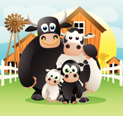 Cow family on the farm