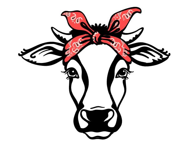 Cow head with red bandana. Vector black graphic illustration isolated on white. Farm animal Cow head with red bandana. Vector black graphic illustration isolated on white. Farm animal. Cow portrait printable file printable cow stock illustrations