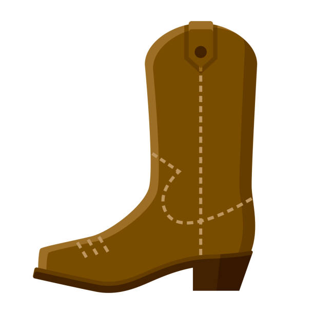Cowboy Boot Icon on Transparent Background A flat design USA icon on a transparent background (can be placed onto any colored background). File is built in the CMYK color space for optimal printing. Color swatches are global so it’s easy to change colors across the document. No transparencies, blends or gradients used. cowboy boot stock illustrations