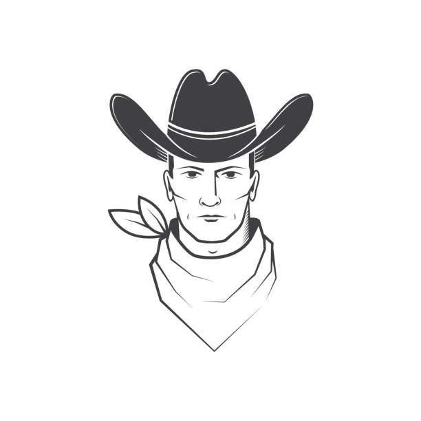 카우보이 얼굴은 흰색 배경에 고립. 셔츠, 로고, 프린트, 스탬프, 티 용 요소. 벡터. 와일드 웨스트. - texas shooting stock illustrations