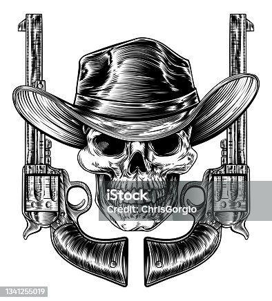 istock Cowboy Hat Skull and Pistols 1341255019