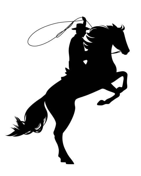 bildbanksillustrationer, clip art samt tecknat material och ikoner med cowboy häst rider svart siluett design - cowboy horse