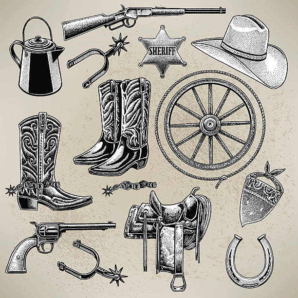 Cowboy Items Pen and ink illustrations of Western Cowboy items. Check out my "Americana" light box for more. cowboy boot stock illustrations